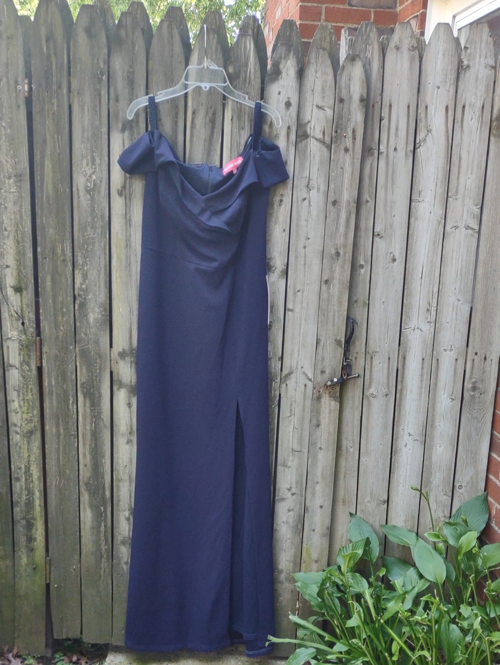 Off-Shoulder Navy Maxi Dress with Front Slit